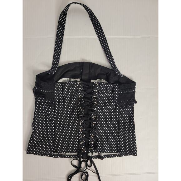 Tripp NYC Black Polka Dots Lace-Up Corset Top Size 1 1X Dark Romantic Whimsigoth - Picture 10 of 14